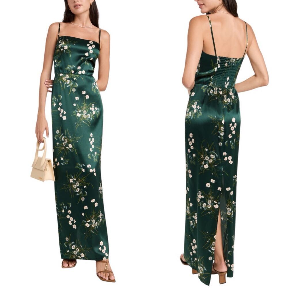 Reformation Frankie 100% Silk Maxi Dress in Buena Floral Green Size Large